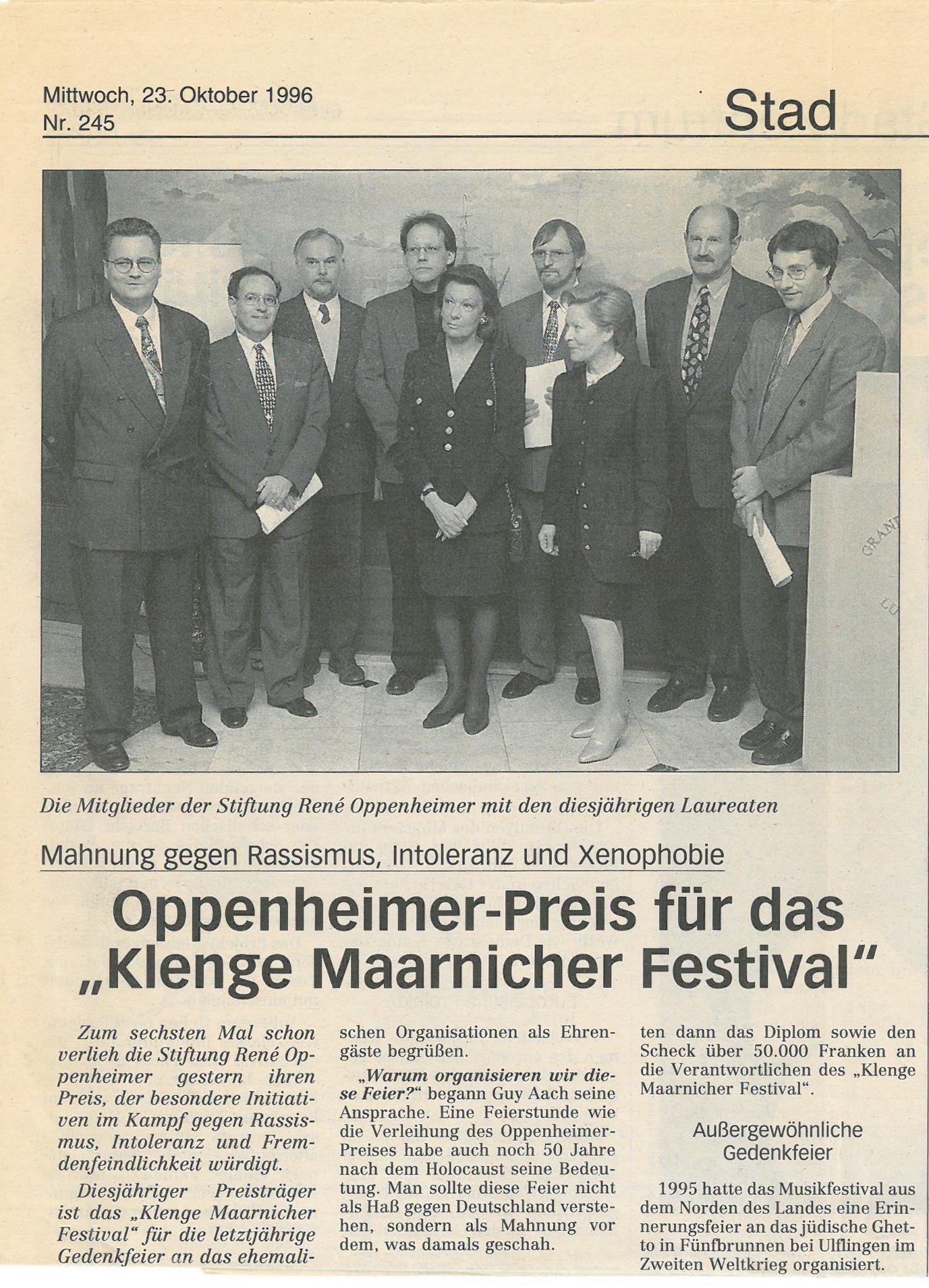 1996 Prix décerné au Klenge Maarnicher Festival